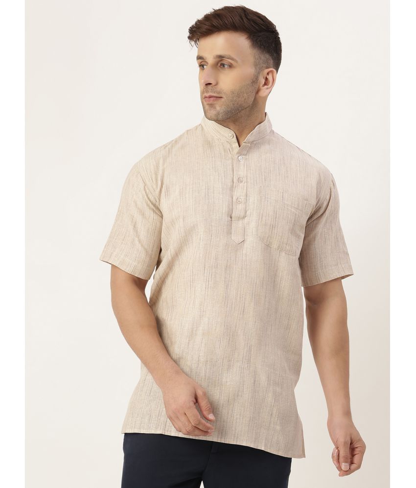     			RIAG - Beige Cotton Blend Men's Shirt Style Kurta ( Pack of 1 )