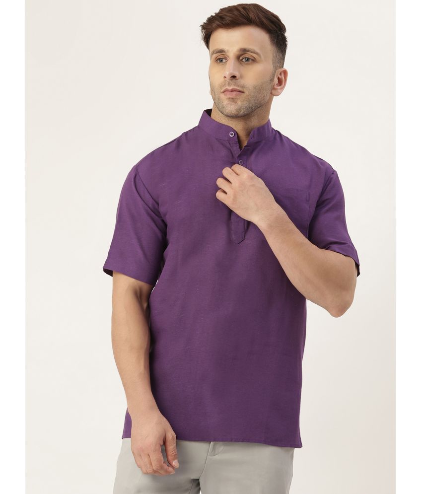     			RIAG - Purple Cotton Blend Men's Shirt Style Kurta ( Pack of 1 )