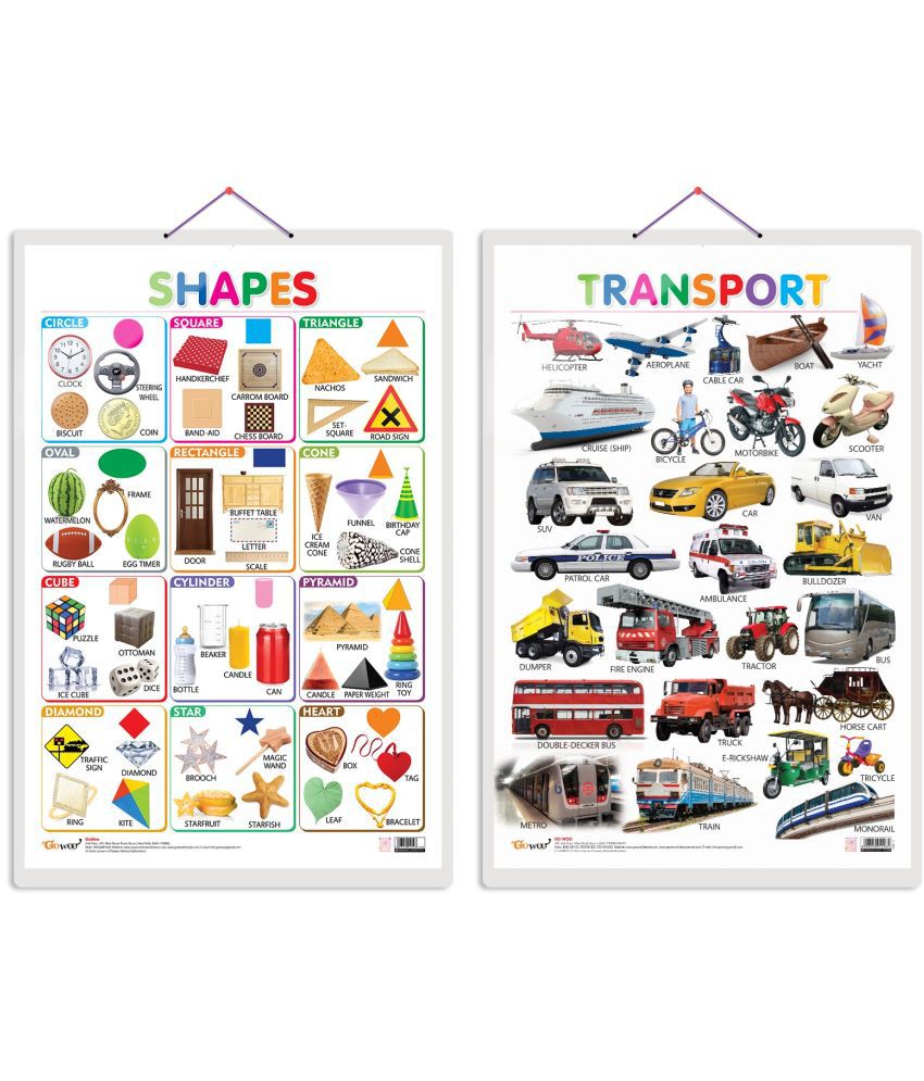     			Set of 2 Shapes and Transport Early Learning Educational Charts for Kids | 20"X30" inch |Non-Tearable and Waterproof | Double Sided Laminated | Perfect for Homeschooling, Kindergarten and Nursery Students