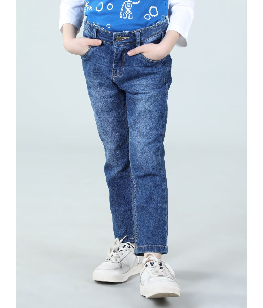     			UrbanMark Junior Boys Cotton Blend Slim Stone washed Denim Jeans With Stretch -Blue