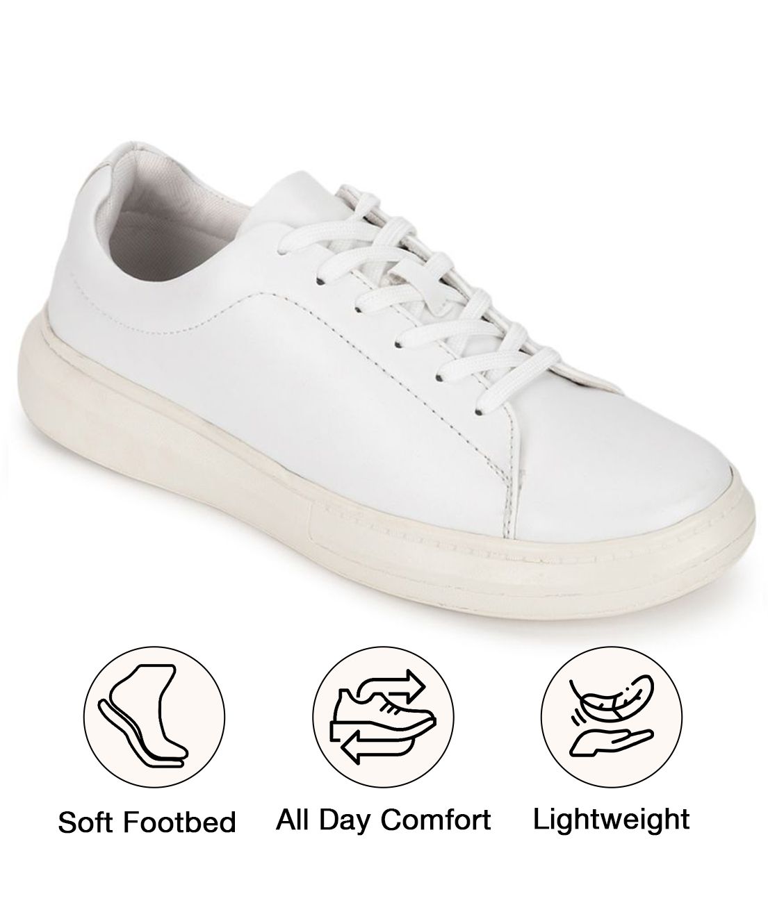     			UrbanMark Men Casual Solid Color Lace-Up Sneakers Shoes- White