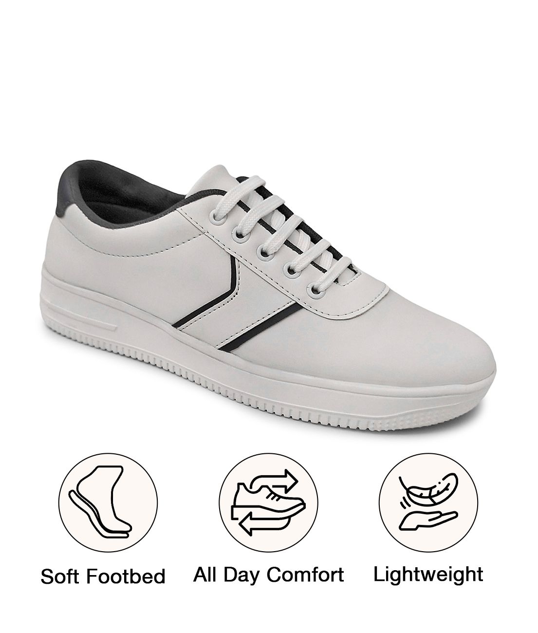     			UrbanMark Men Casual Striped Lace-Up Sneakers Shoes- White
