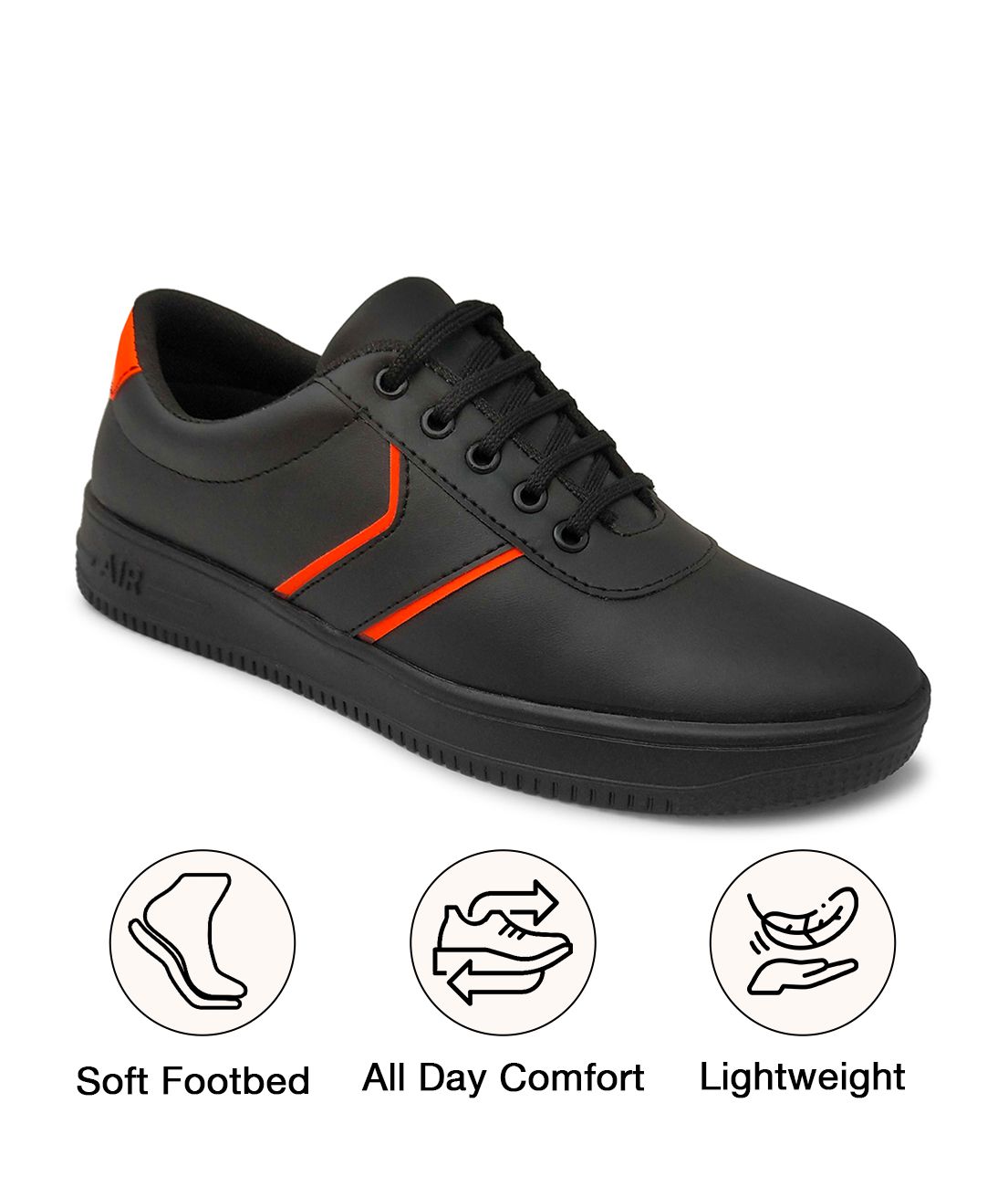     			UrbanMark Men Casual Striped Lace-Up Sneakers Shoes- Black