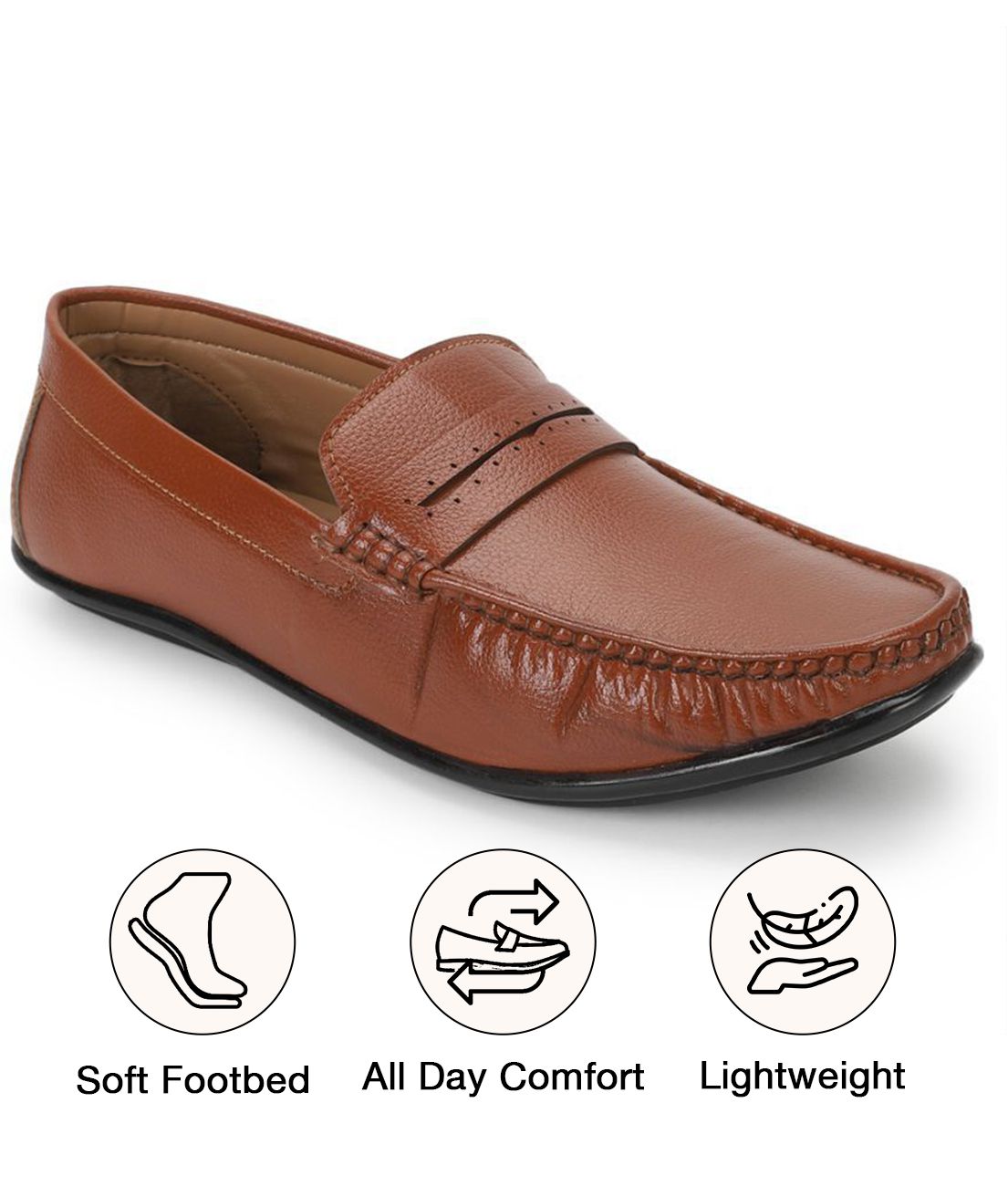    			UrbanMark Men Comfortable Faux Leather Slip On Loafers Shoes - Tan