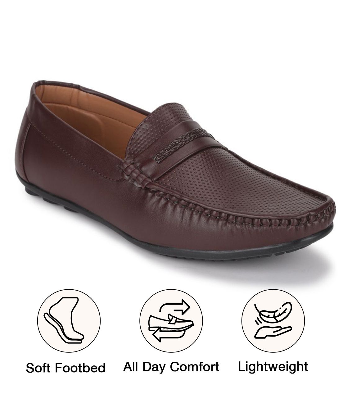     			UrbanMark Men Comfortable Textured Slip-On Loafers- Brown