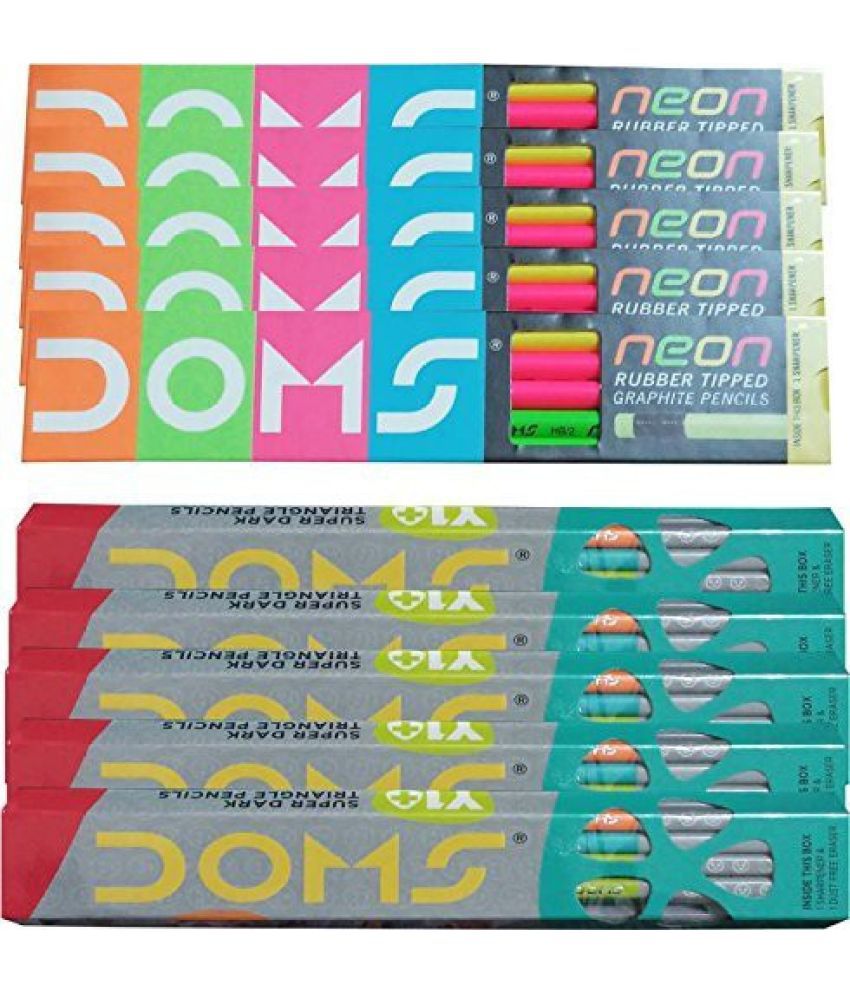     			Doms Pencils Triangular Shaped Pencils(Neon+ Y-1) (Set Of 10, Multicolor)