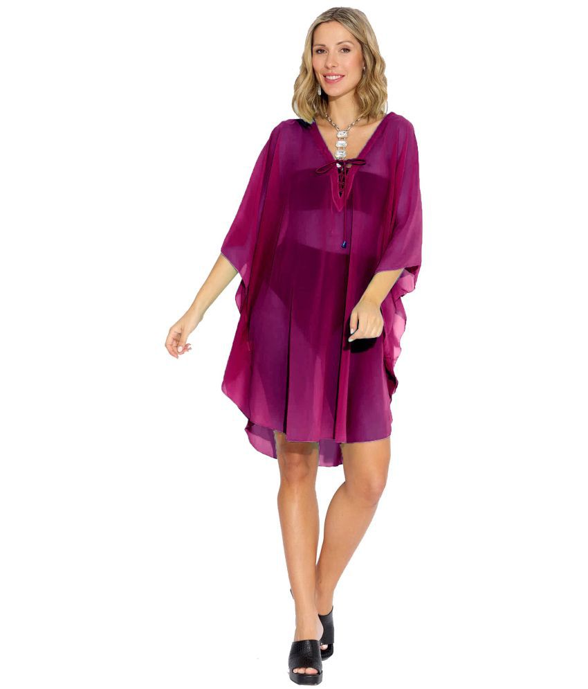     			SUN-ROSE FASHIONS Georgette Purple Beach Dresses -