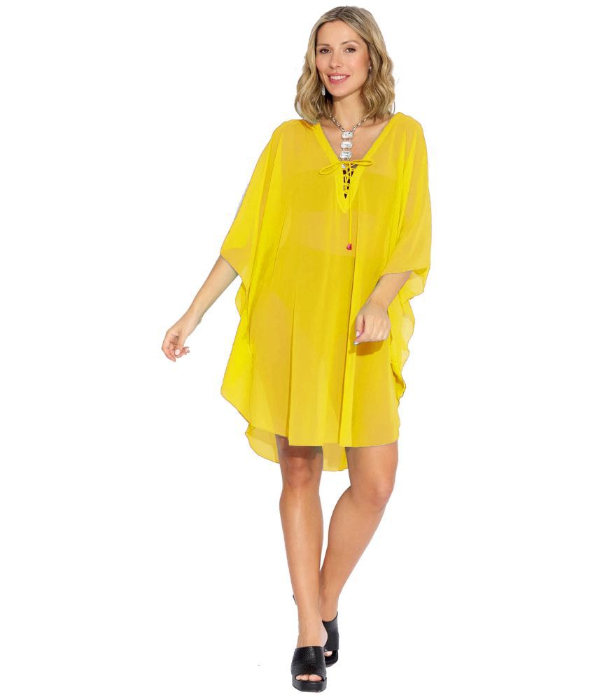     			SUN-ROSE FASHIONS Georgette Yellow Beach Dresses -