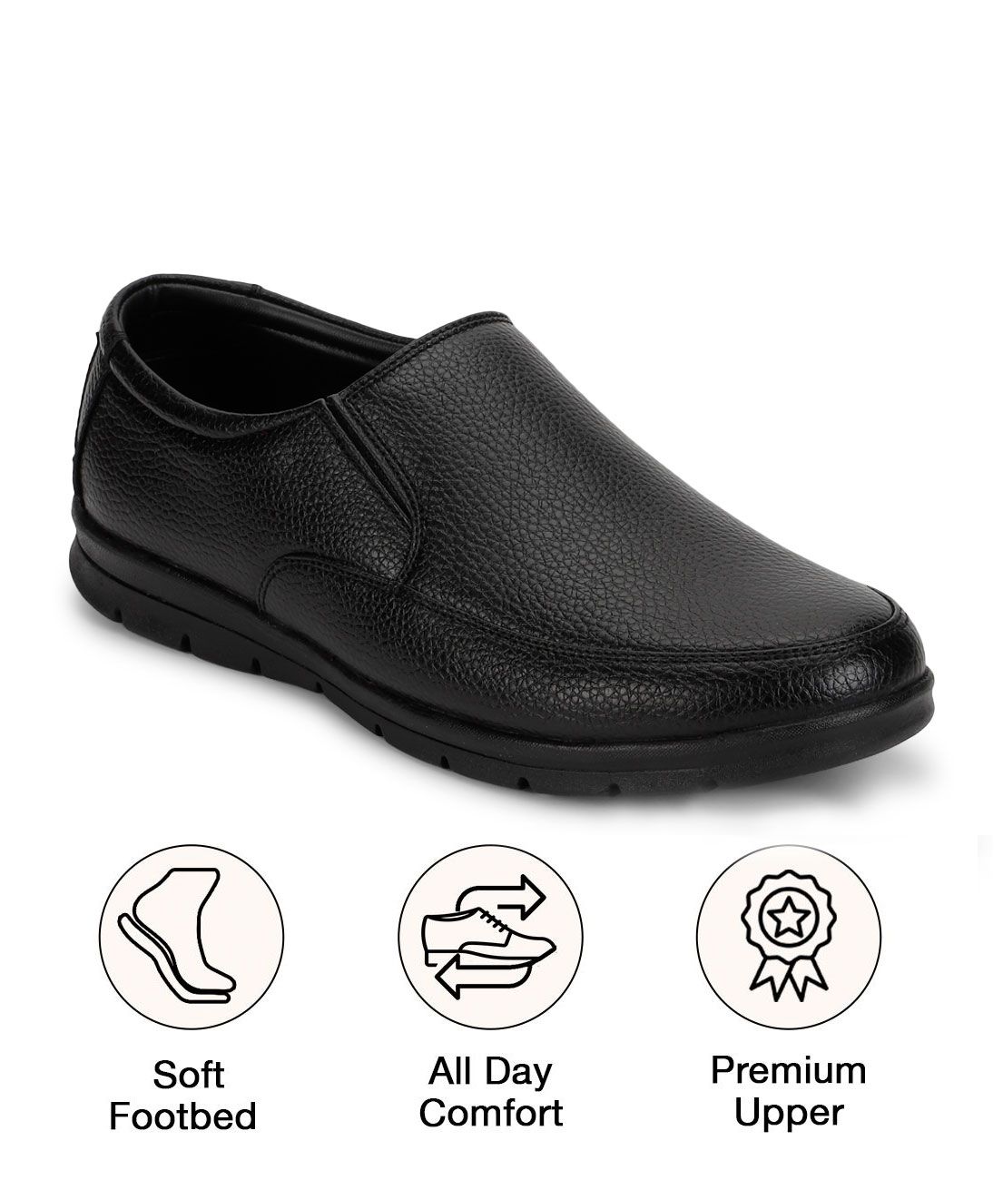     			UrbanMark Men Comfortable Round-Toe Faux Leather Slip On Formal Shoes- Black