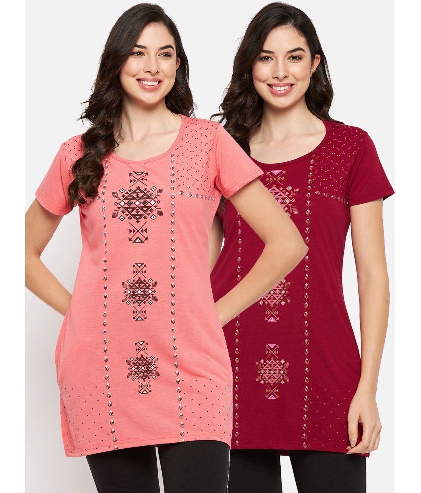     			VERO AMORE - Maroon Cotton Blend Regular Fit Women's T-Shirt ( Pack of 2 )