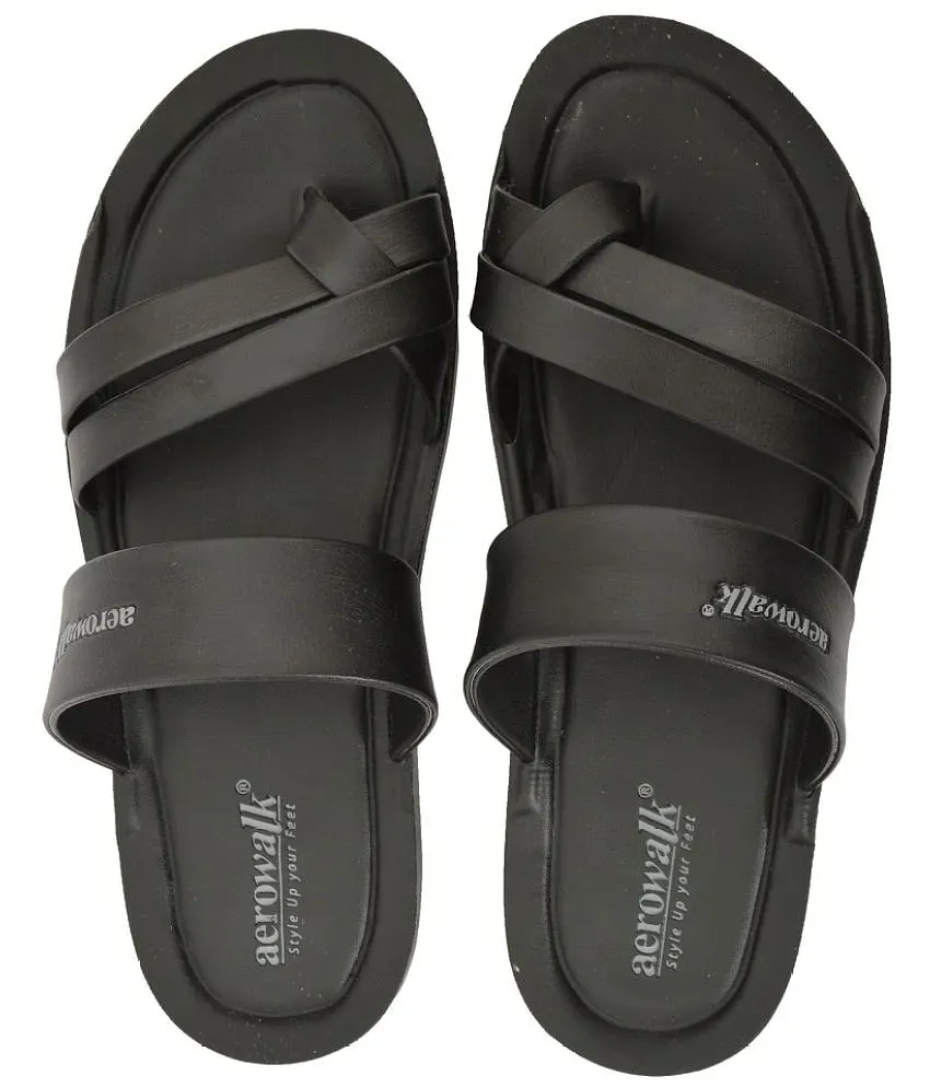 Aerowalk Black Men s Leather Slipper Buy Aerowalk Black