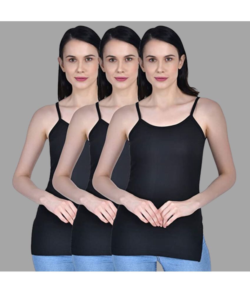     			AIMLY Cotton Camisoles - Black Pack of 3