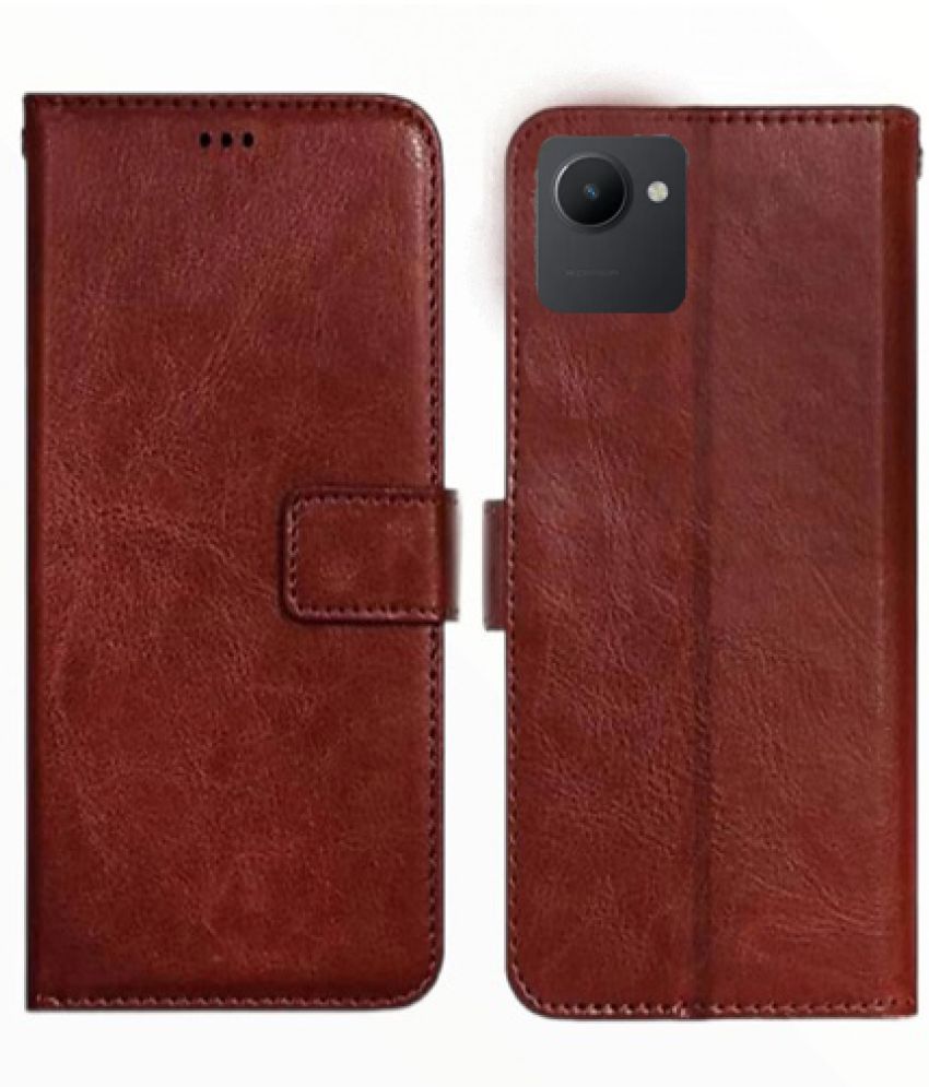     			RGVEEN - Brown Artificial Leather Flip Cover Compatible For Realme c30 ( Pack of 1 )