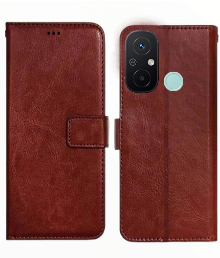     			RGVEEN - Brown Artificial Leather Flip Cover Compatible For POCO C55 ( Pack of 1 )