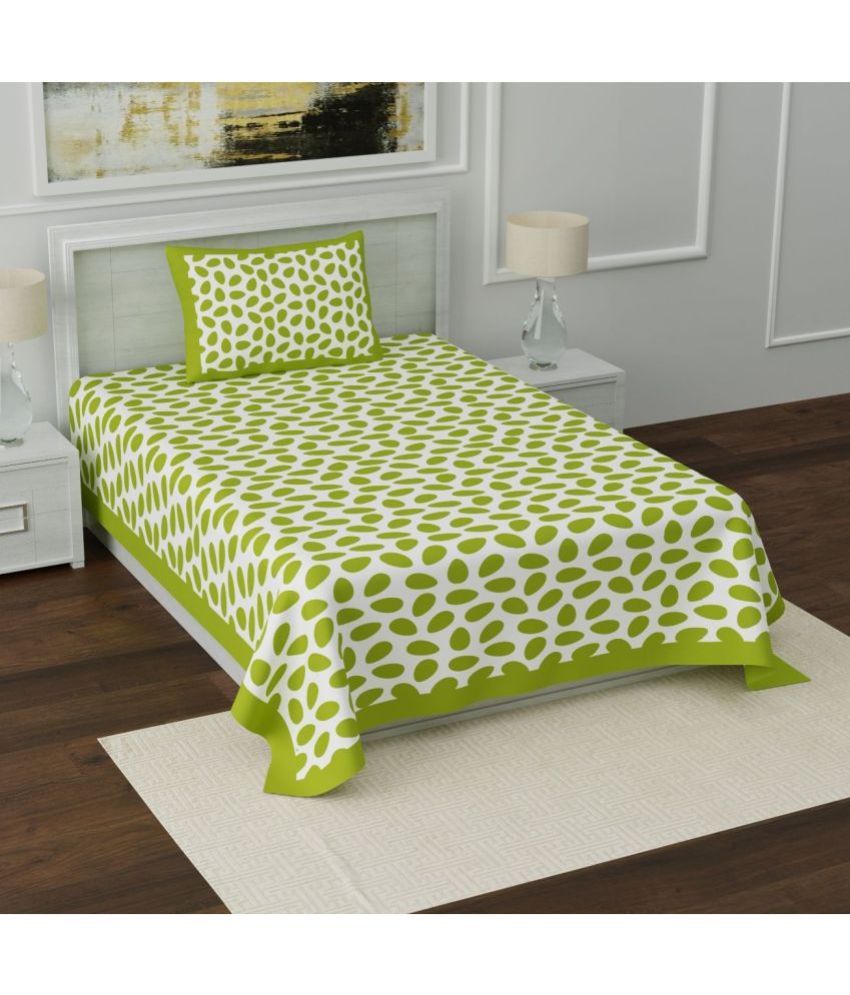     			Uniqchoice Cotton Abstract Single Bedsheet with 1 Pillow Cover - Green