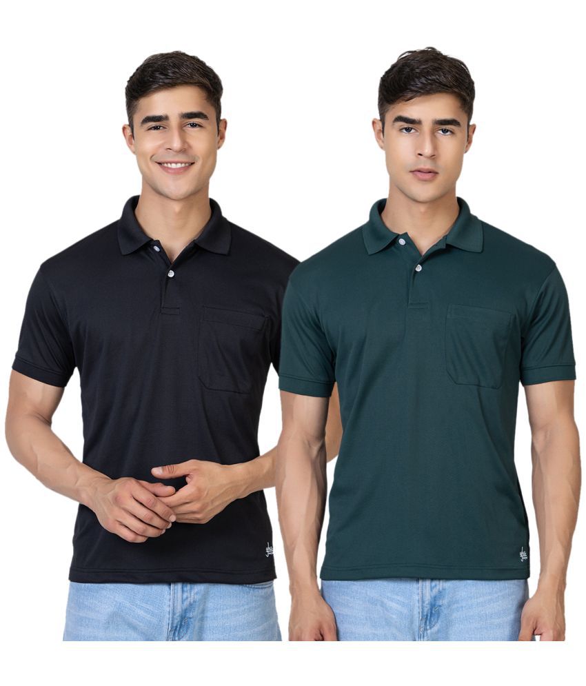    			YHA - Black Cotton Blend Regular Fit Men's T-Shirt ( Pack of 2 )