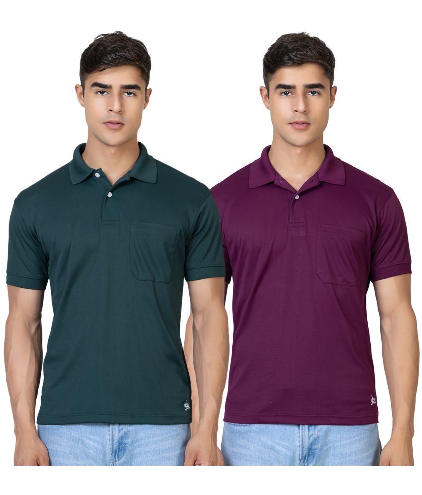     			YHA - Dark Green Cotton Blend Regular Fit Men's T-Shirt ( Pack of 2 )