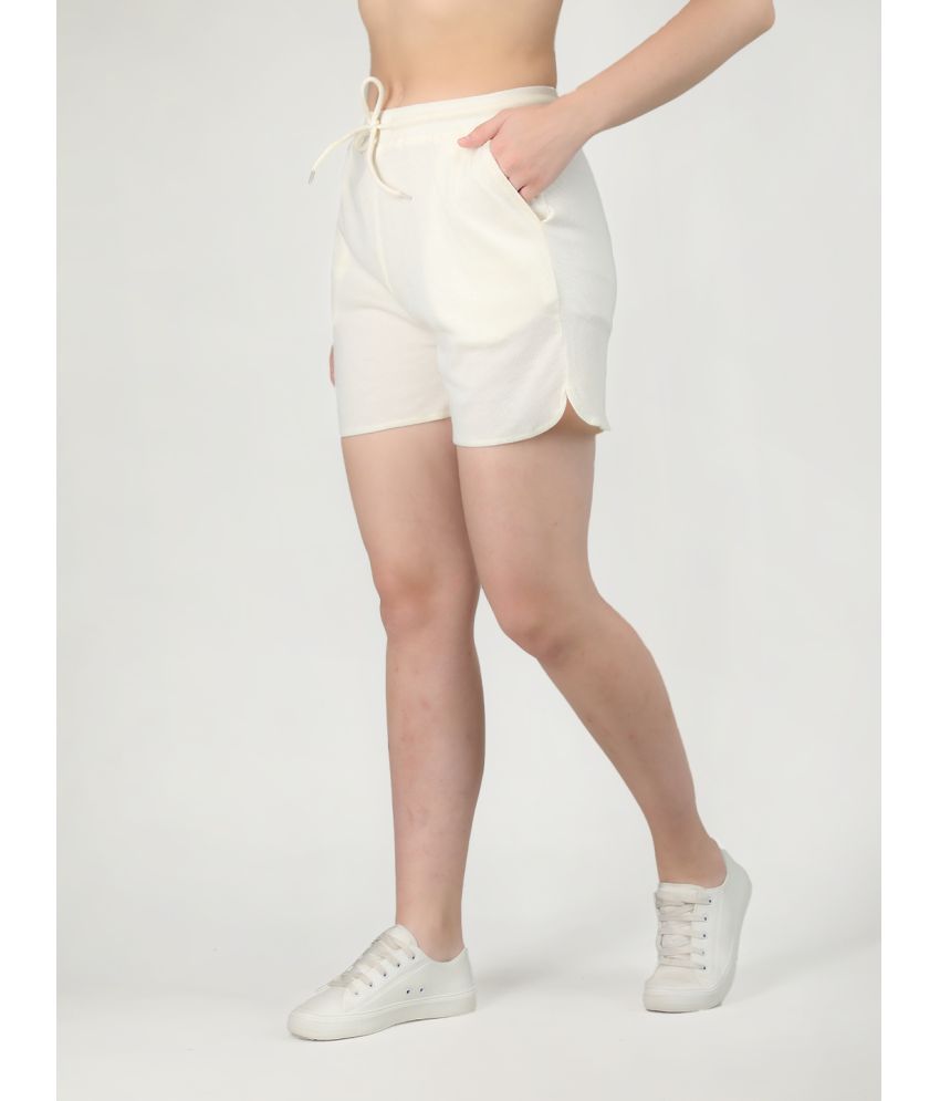     			Chkokko Off White Cotton Blend Solid Shorts - Single