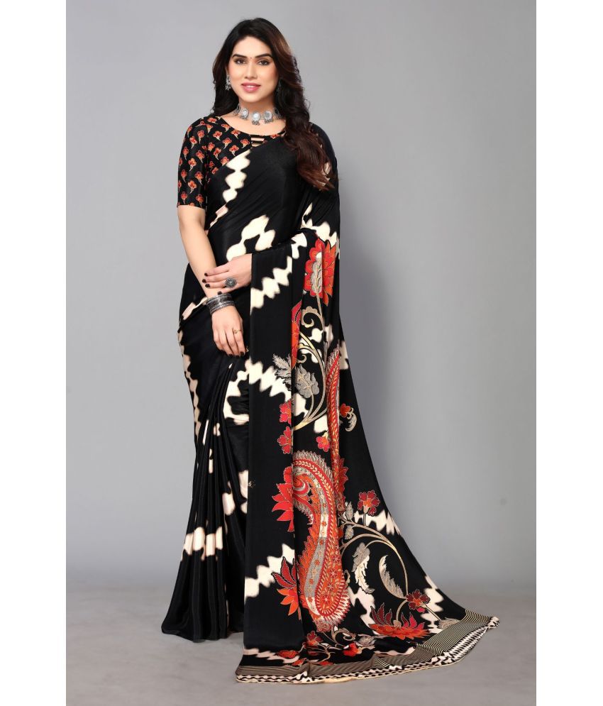     			FABMORA - Black Crepe Saree With Blouse Piece ( Pack of 1 )