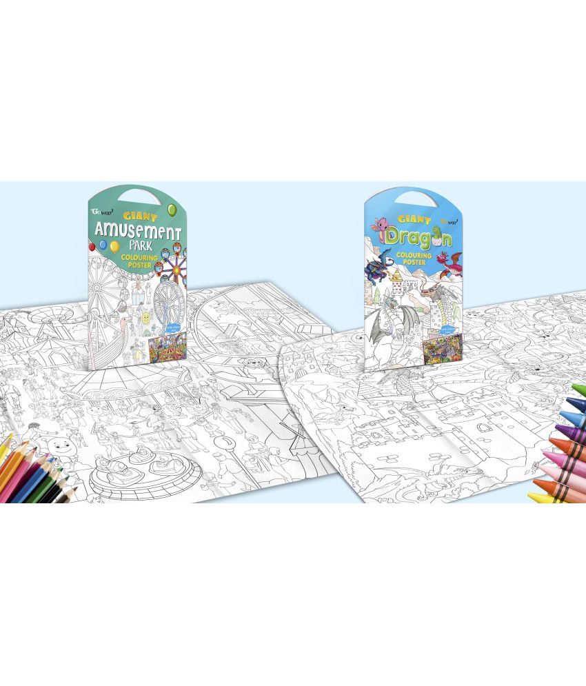     			GIANT AMUSEMENT PARK COLOURING Charts and GIANT DRAGON COLOURING Charts | Gift Pack of 2 Charts I Large coloring Charts