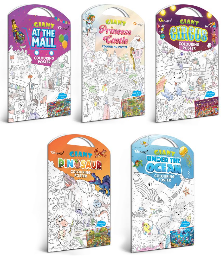     			GIANT AT THE MALL COLOURING POSTER, GIANT PRINCESS CASTLE COLOURING POSTER, GIANT CIRCUS COLOURING POSTER, GIANT DINOSAUR COLOURING POSTER and GIANT UNDER THE OCEAN COLOURING POSTER | Combo pack of 5 Posters I Coloring Posters Giant Set