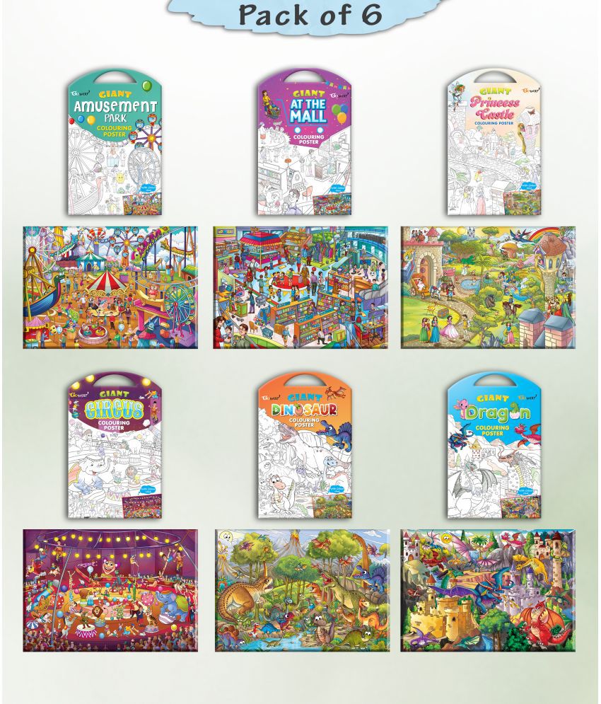     			GIANT AT THE MALL COLOURING , GIANT PRINCESS CASTLE COLOURING , GIANT CIRCUS COLOURING , GIANT DINOSAUR COLOURING , GIANT AMUSEMENT PARK COLOURING  and GIANT DRAGON COLOURING  | Set of 6  I Giant Coloring  Master Collection
