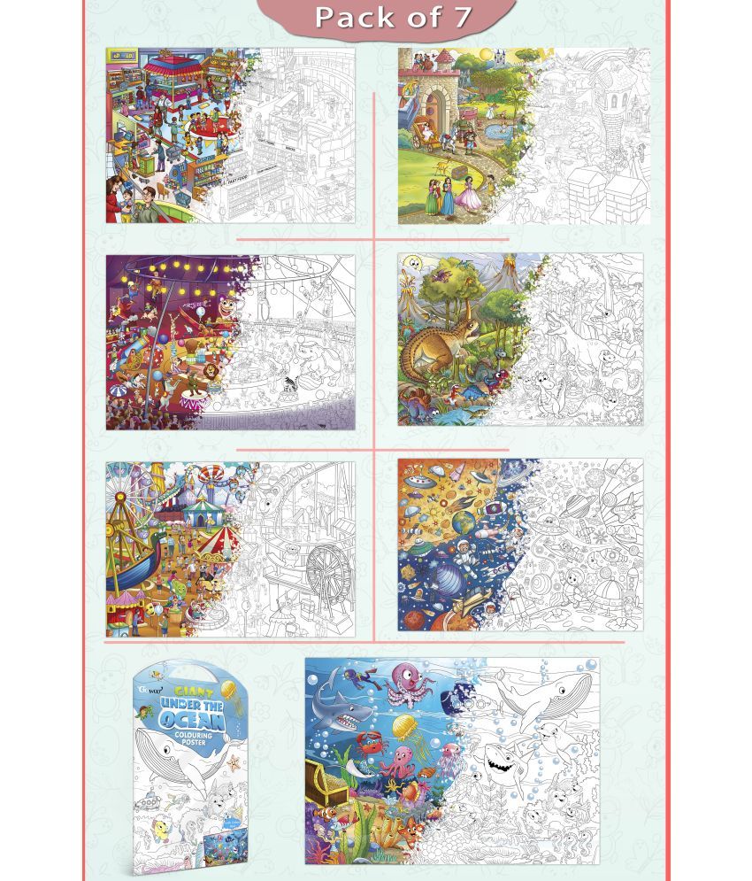     			GIANT AT THE MALL COLOURING , GIANT PRINCESS CASTLE COLOURING , GIANT CIRCUS COLOURING , GIANT DINOSAUR COLOURING , GIANT AMUSEMENT PARK COLOURING , GIANT SPACE COLOURING  and GIANT UNDER THE OCEAN COLOURING  | Set of 7