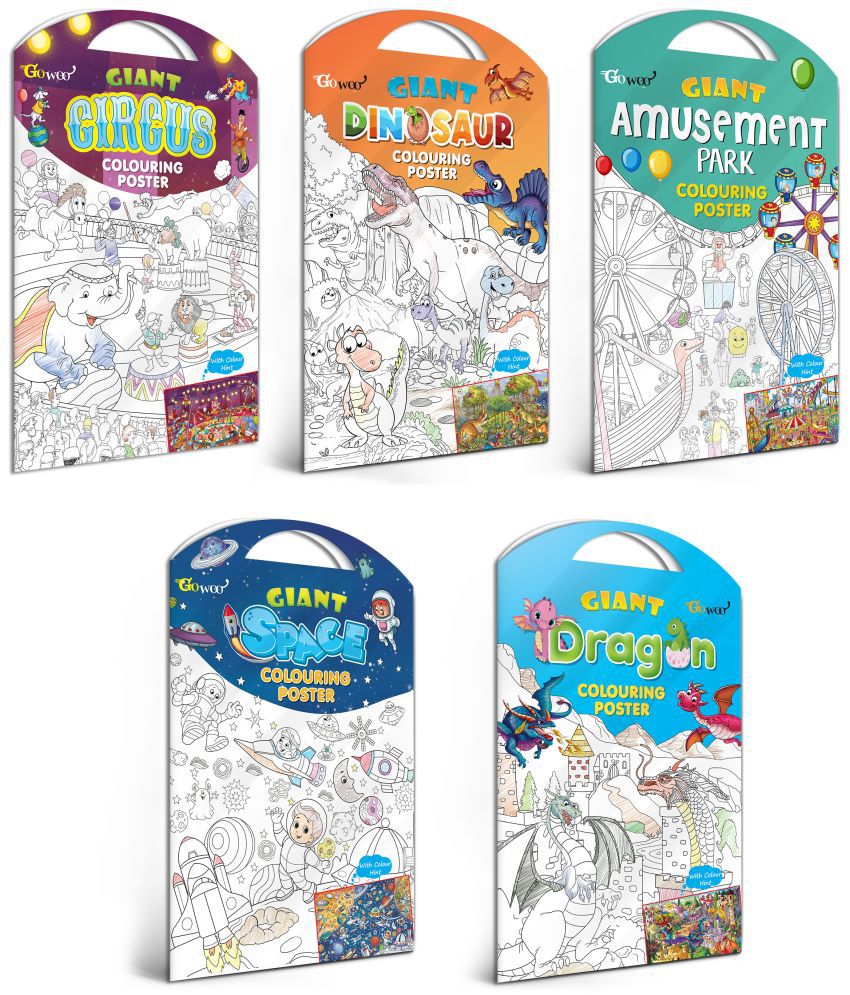     			GIANT CIRCUS COLOURING POSTER, GIANT DINOSAUR COLOURING POSTER, GIANT AMUSEMENT PARK COLOURING POSTER, GIANT SPACE COLOURING POSTER and GIANT DRAGON COLOURING POSTER | Set of 5 Posters I Happy Coloring Combo