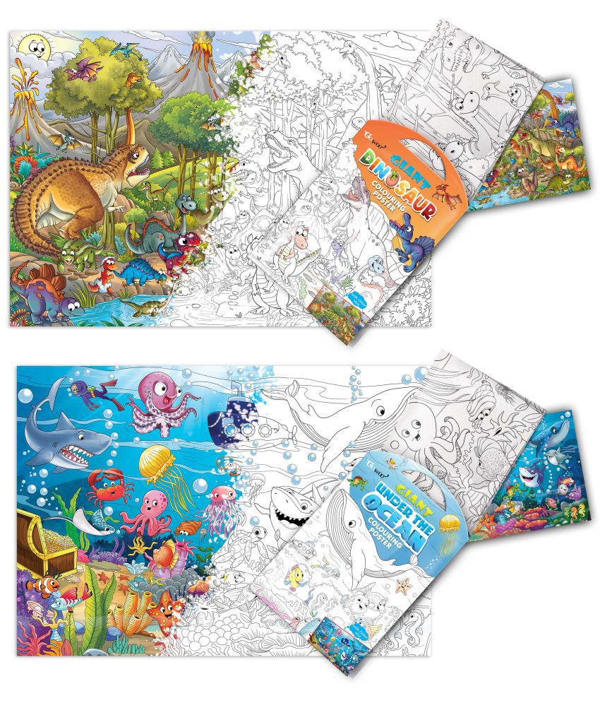     			GIANT DINOSAUR COLOURING POSTER and GIANT UNDER THE OCEAN COLOURING POSTER | Gift Pack of 2 Posters I Mindfulness Coloring Poster Gift Set