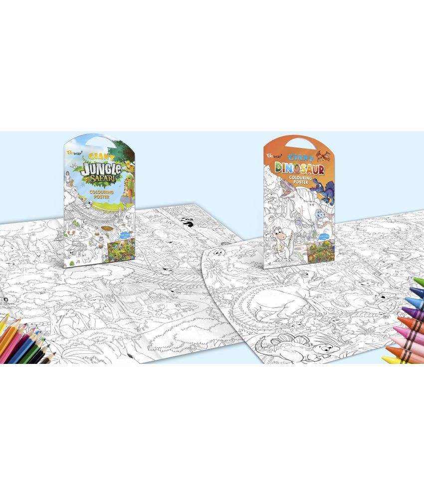     			GIANT JUNGLE SAFARI COLOURING Charts and GIANT DINOSAUR COLOURING Charts | Gift Pack of 2 Charts I Coloring Charts holiday pack