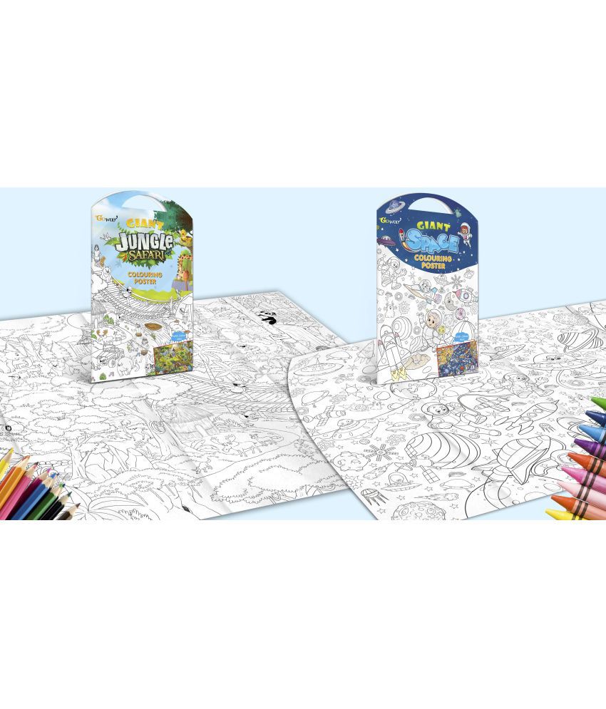     			GIANT JUNGLE SAFARI COLOURING Charts and GIANT SPACE COLOURING Charts | Combo pack of 2 Charts I Coloring Charts value pack