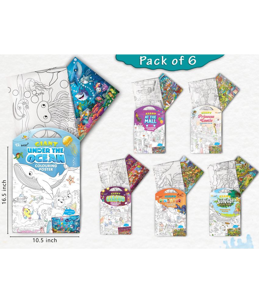     			GIANT JUNGLE SAFARI COLOURING , GIANT AT THE MALL COLOURING , GIANT PRINCESS CASTLE COLOURING , GIANT CIRCUS COLOURING , GIANT DINOSAUR COLOURING  and GIANT UNDER THE OCEAN COLOURING  | Combo of 6 s I kids Happy Coloring Set