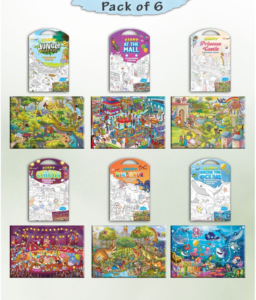     			GIANT JUNGLE SAFARI COLOURING , GIANT AT THE MALL COLOURING , GIANT PRINCESS CASTLE COLOURING , GIANT CIRCUS COLOURING , GIANT DINOSAUR COLOURING  and GIANT UNDER THE OCEAN COLOURING  | Combo of 6 s I Giant Coloring s Kit