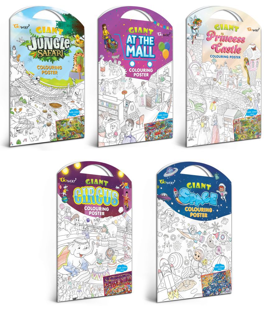     			GIANT JUNGLE SAFARI COLOURING POSTER, GIANT AT THE MALL COLOURING POSTER, GIANT PRINCESS CASTLE COLOURING POSTER, GIANT CIRCUS COLOURING POSTER and GIANT SPACE COLOURING POSTER | Set of 5 Posters I Coloring Posters Assortment