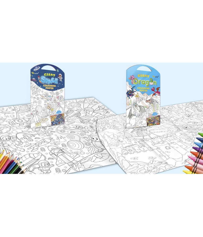     			GIANT SPACE COLOURING Charts and GIANT DRAGON COLOURING Charts | Pack of 2 Charts I Large coloring Charts for kids