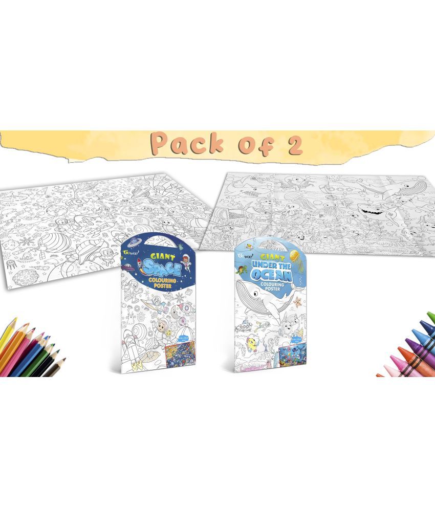     			GIANT SPACE COLOURING POSTER and GIANT UNDER THE OCEAN COLOURING POSTER | Pack of 2 Posters I Coloring Poster Bag Set