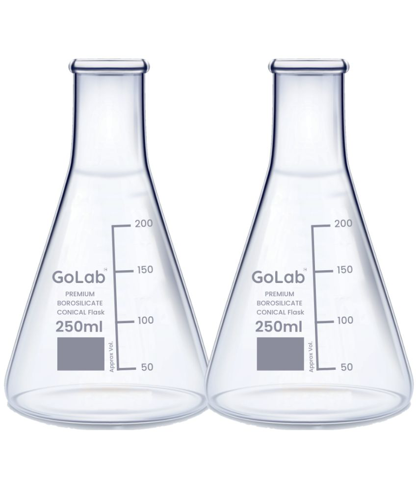     			GoLab Laboratory Premium Calibrated Borosilicate Glass Conical Flask with Graduation Marks and Spout 250ml-Pack of 2Pcs.