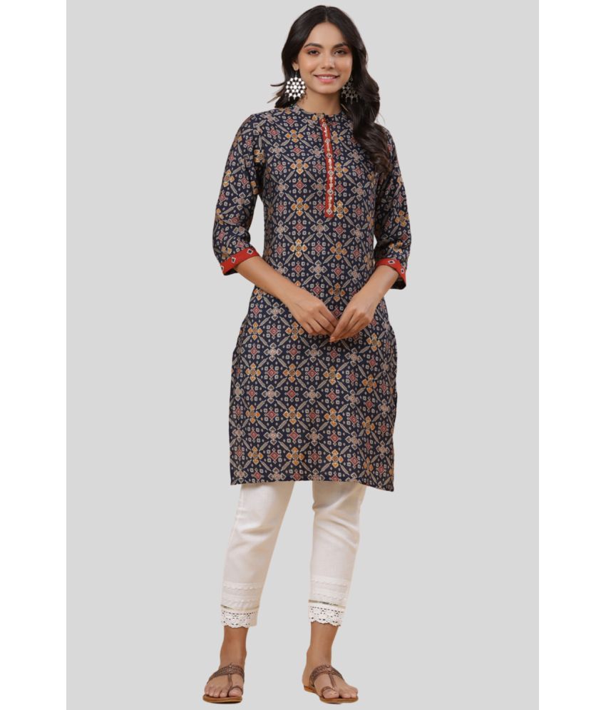     			Juniper - Navy Cotton Women's Straight Kurti ( Pack of 1 )