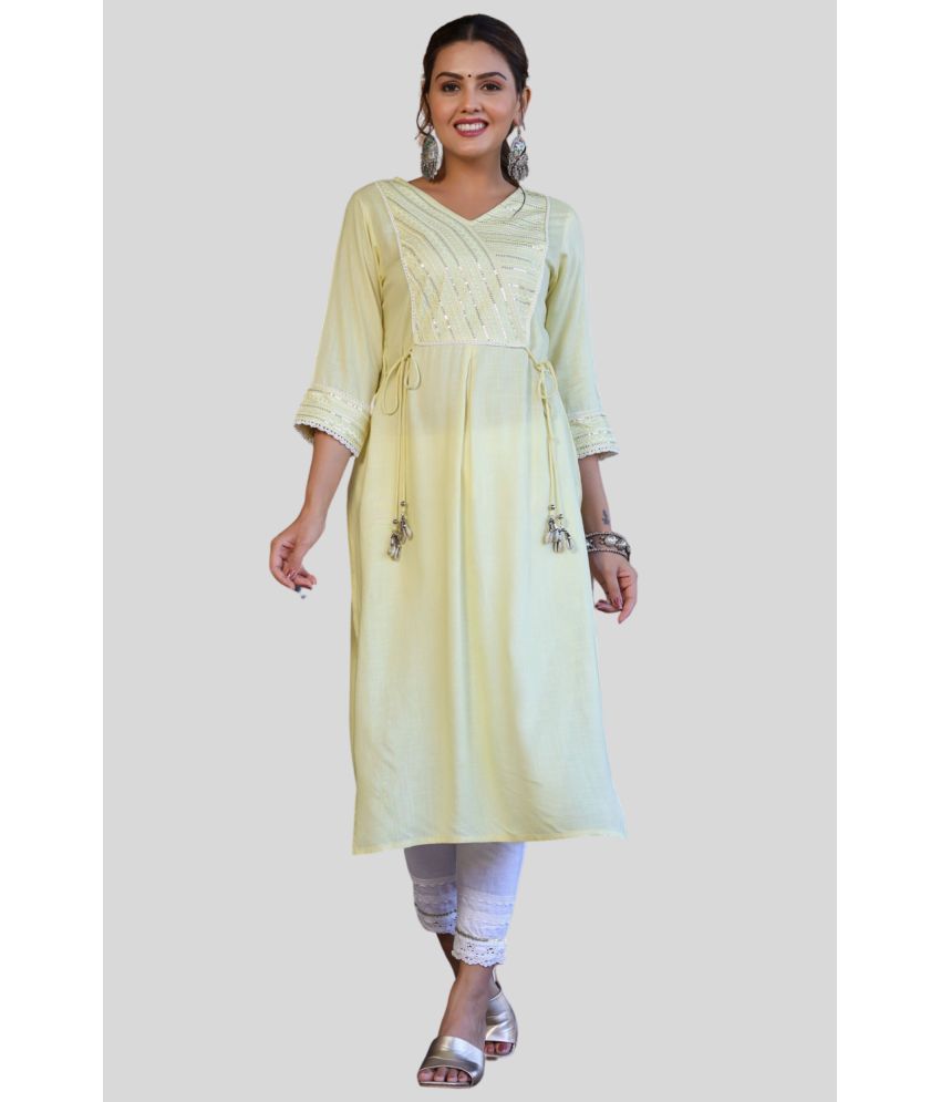     			Juniper - Yellow Rayon Women's Straight Kurti ( Pack of 1 )