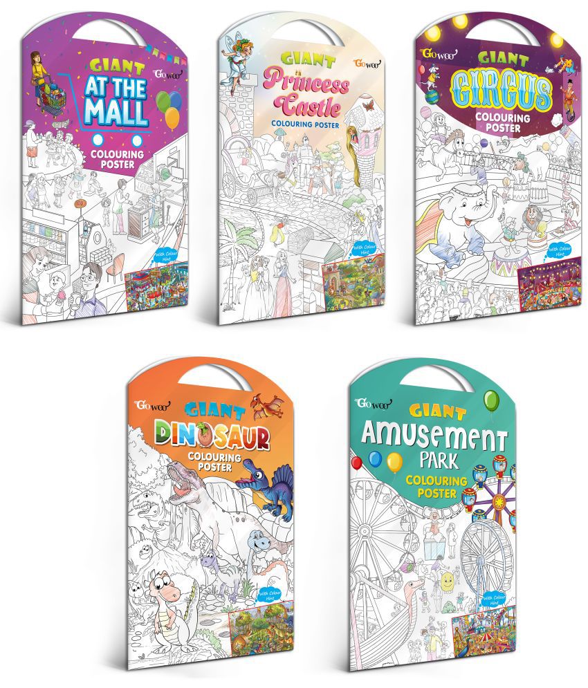     			GIANT AT THE MALL COLOURING POSTER, GIANT PRINCESS CASTLE COLOURING POSTER, GIANT CIRCUS COLOURING POSTER, GIANT DINOSAUR COLOURING POSTER and GIANT AMUSEMENT PARK COLOURING POSTER | Combo of 5 Posters I best colouring poster