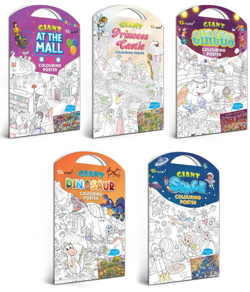     			GIANT AT THE MALL COLOURING POSTER, GIANT PRINCESS CASTLE COLOURING POSTER, GIANT CIRCUS COLOURING POSTER, GIANT DINOSAUR COLOURING POSTER and GIANT SPACE COLOURING POSTER | Combo of 5 Posters I big colouring poster for kids