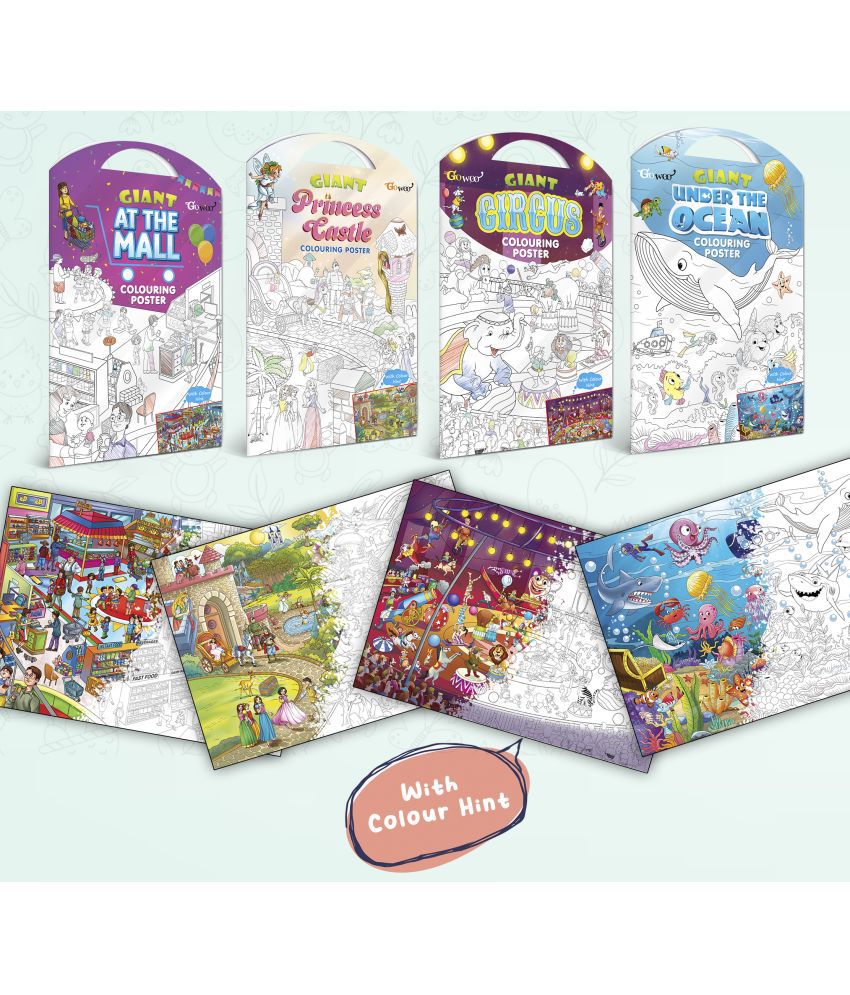     			GIANT AT THE MALL COLOURING POSTER, GIANT PRINCESS CASTLE COLOURING POSTER, GIANT CIRCUS COLOURING POSTER and GIANT UNDER THE OCEAN COLOURING POSTER | Combo pack of 4 Posters I Premium Quality coloring posters