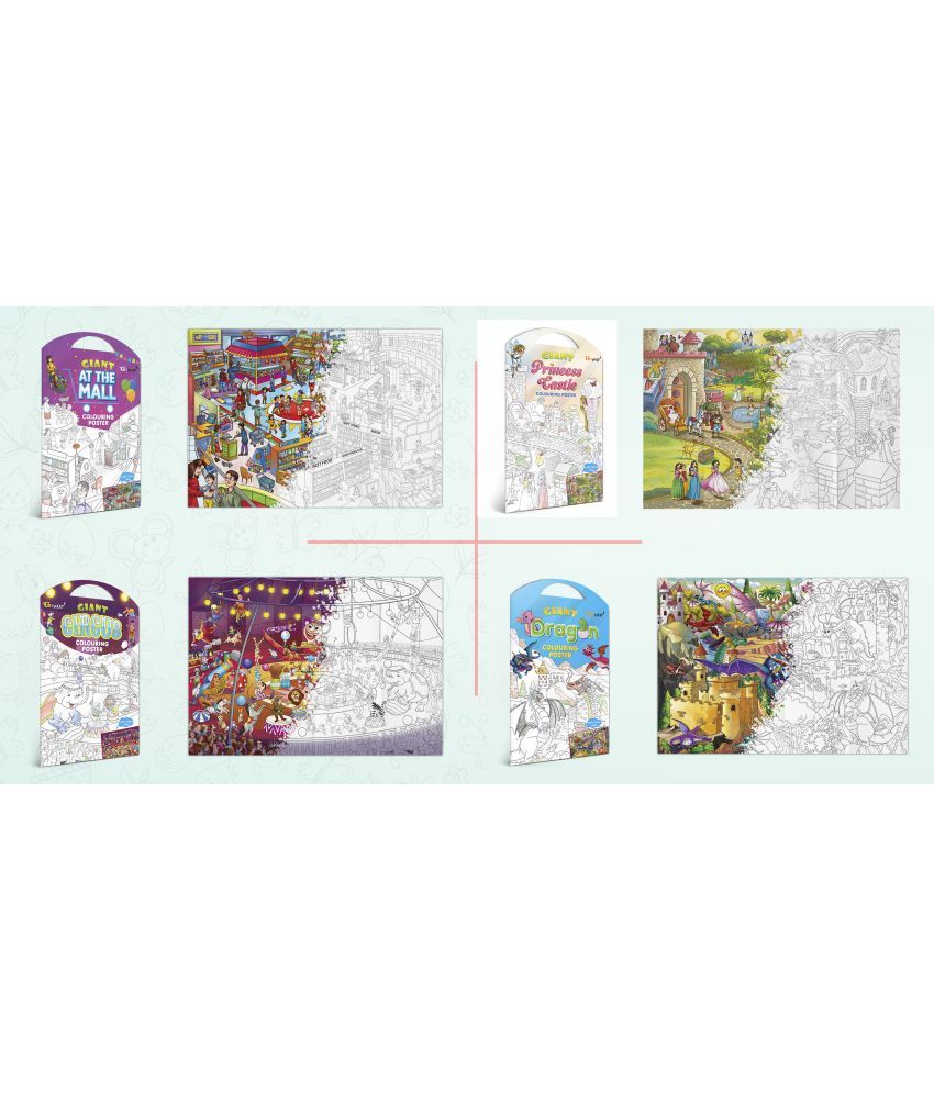     			GIANT AT THE MALL COLOURING POSTER, GIANT PRINCESS CASTLE COLOURING POSTER, GIANT CIRCUS COLOURING POSTER and GIANT DRAGON COLOURING POSTER | Pack of 4 Posters I best for school posters