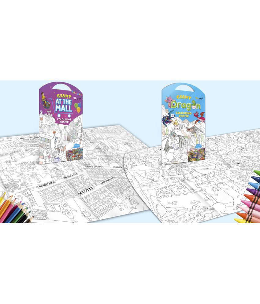     			GIANT AT THE MALL COLOURING POSTER and GIANT DRAGON COLOURING POSTER | Combo of 2 Posters I giant posters for classroom