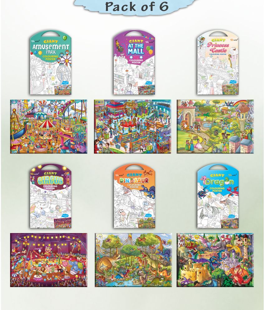     			GIANT AT THE MALL COLOURING , GIANT PRINCESS CASTLE COLOURING , GIANT CIRCUS COLOURING , GIANT DINOSAUR COLOURING , GIANT AMUSEMENT PARK COLOURING  and GIANT DRAGON COLOURING  | Combo pack of 6 s I giant colouring  for 8+