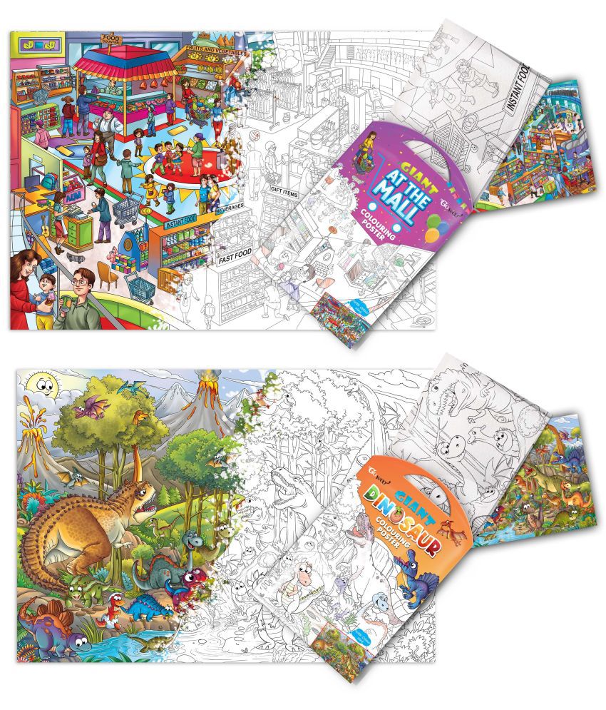     			GIANT AT THE MALL COLOURING POSTER and GIANT DINOSAUR COLOURING POSTER | Combo pack of 2 Posters I large colouring posters for adults