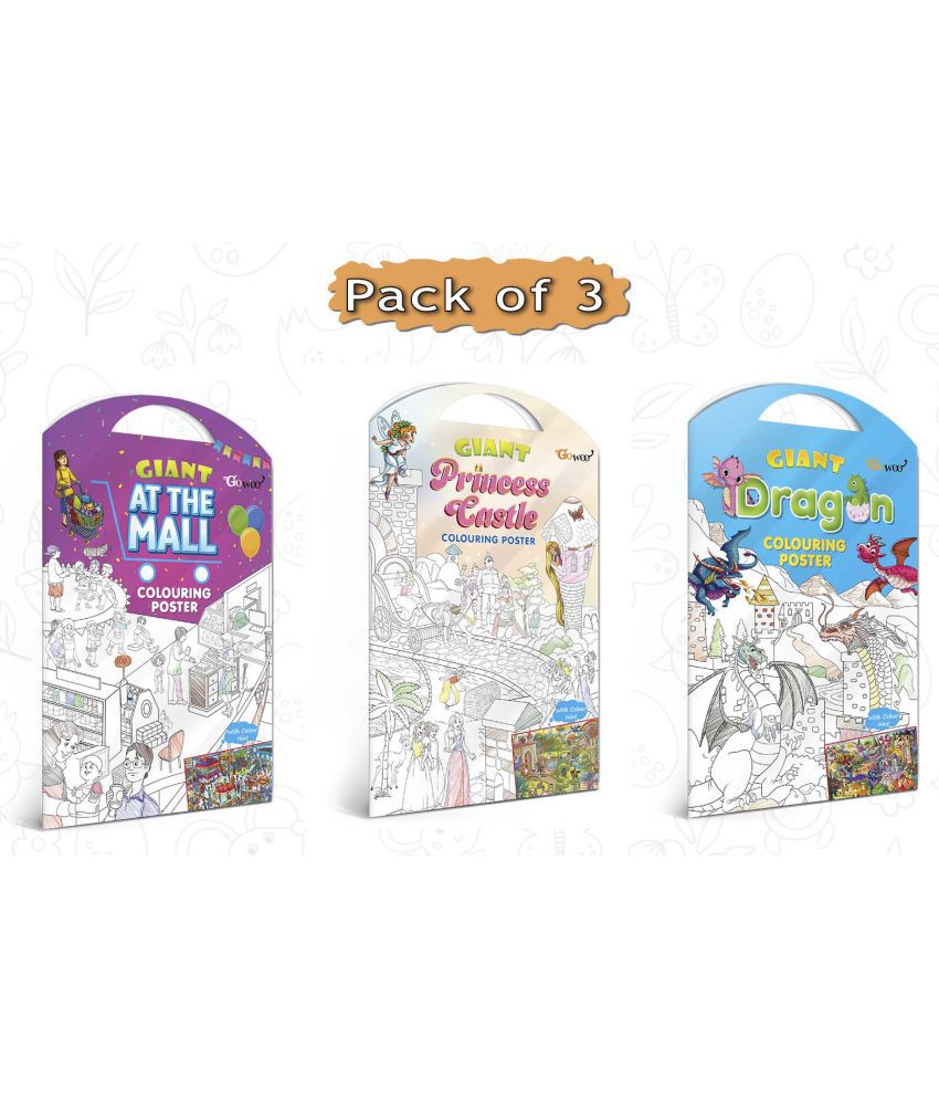     			GIANT AT THE MALL COLOURING POSTER, GIANT PRINCESS CASTLE COLOURING POSTER and GIANT DRAGON COLOURING POSTER | Combo of 3 Posters I Artistic Coloring Poster Starter Kit