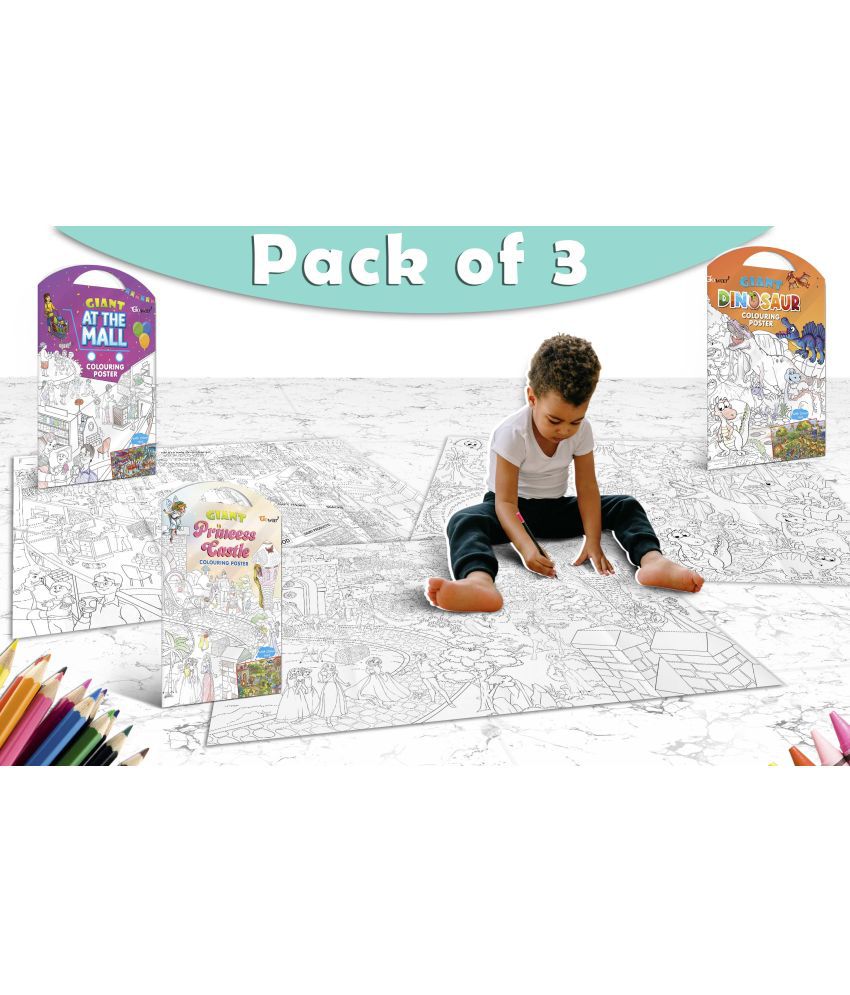     			GIANT AT THE MALL COLOURING POSTER, GIANT PRINCESS CASTLE COLOURING POSTER and GIANT DINOSAUR COLOURING POSTER | Gift Pack of 3 Posters I  Coloring Posters Value Pack