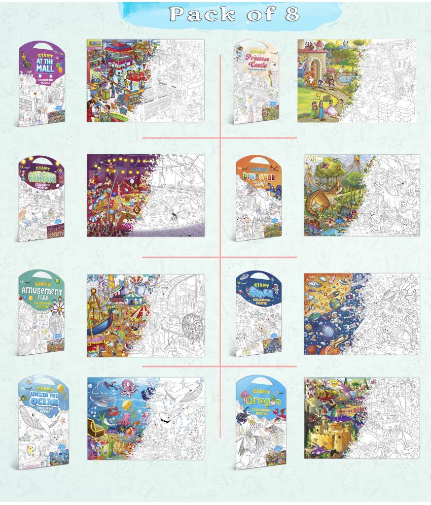     			GIANT AT THE MALL, GIANT PRINCESS CASTLE, GIANT CIRCUS, GIANT DINOSAUR, GIANT AMUSEMENT PARK, GIANT SPACE, GIANT UNDER THE OCEAN   and GIANT DRAGON   | Gift Pack of 8 s I best birthday gift for children