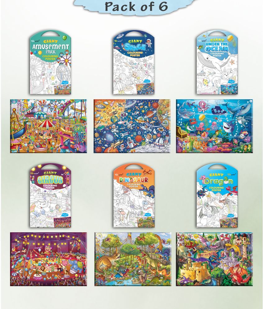     			GIANT CIRCUS COLOURING , GIANT DINOSAUR COLOURING , GIANT AMUSEMENT PARK COLOURING , GIANT SPACE COLOURING , GIANT UNDER THE OCEAN COLOURING  and GIANT DRAGON COLOURING  | Combo pack of 6 s I giant colouring  for 8+